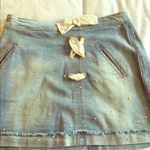 Modern yet jeweled Jean skirt with fabric tie!